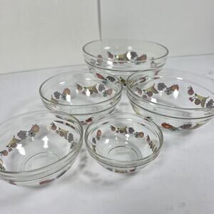 Set of 5 Durable Imperial Glass Nesting Prep Bowls Fruit Pattern Design Colorful